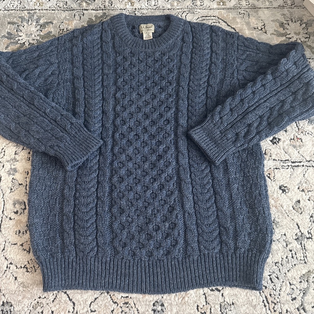 Vintage LL Bean Sweater Mens Large Wool Cable Knit Aran Chunky Fisherman Ireland